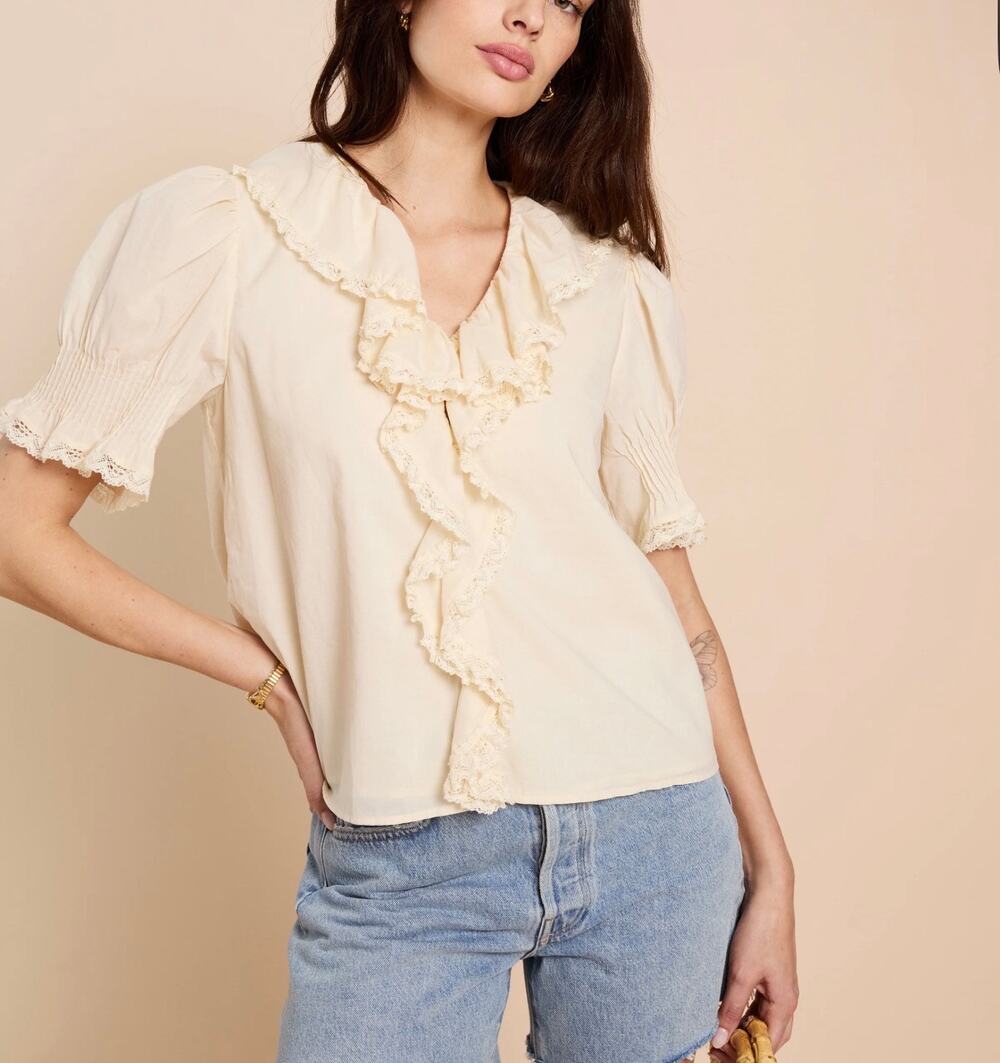New Kourt Sora Top butter yellow blouse $122 size L